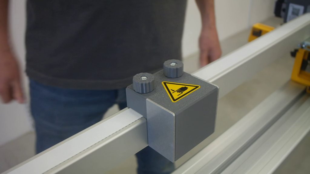 Pedante Digital Miter Saw Fence with the stop block attached.
